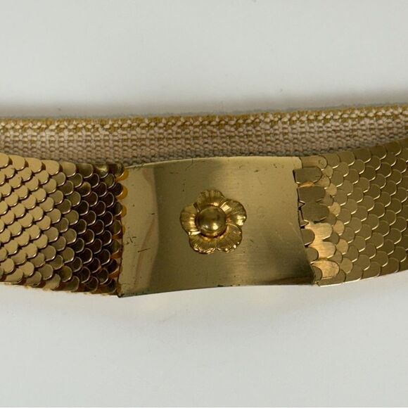 Vintage Gold-Tone Chain Scale Elastic Metallic Belt 80s S - Picture 2 of 5